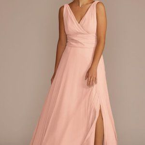 Long Chiffon Surplice Tank Bridesmaid Dress in Petal Pink Size 2